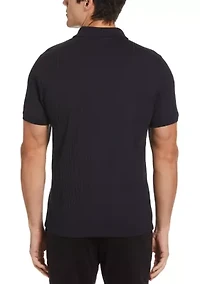 Men's Vertical Ribbed Knit Polo Shirt