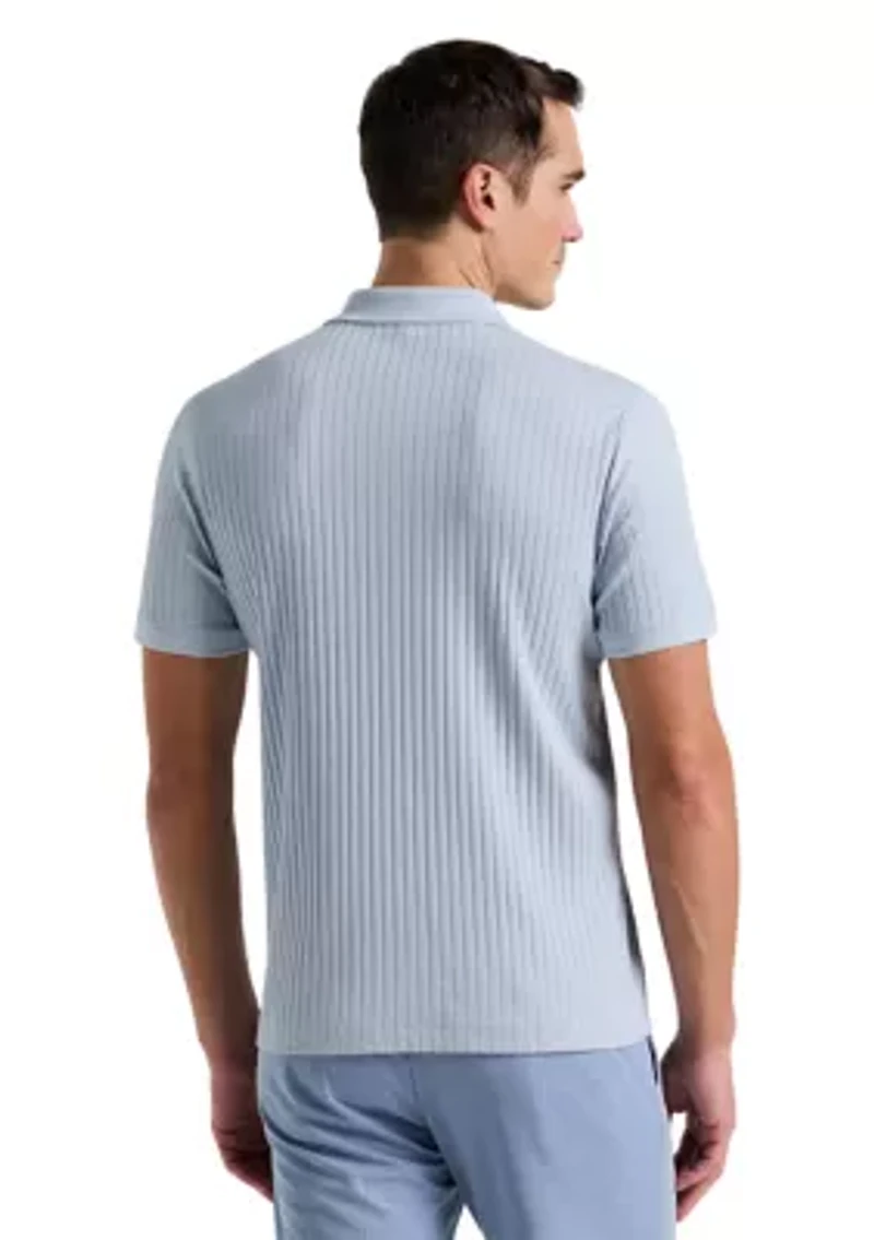 Men's Vertical Ribbed Knit Polo Shirt