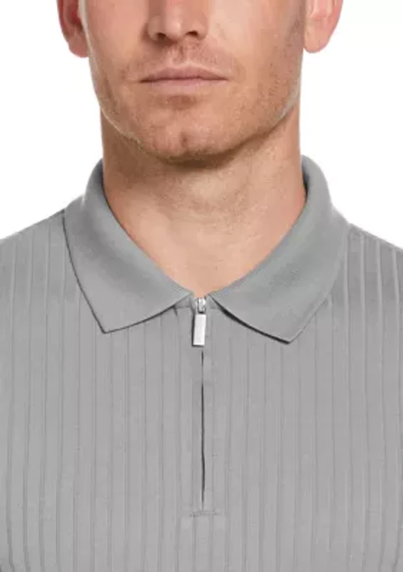 Men's Vertical Ribbed Knit Polo Shirt