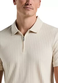 Men's Vertical Ribbed Knit Polo Shirt