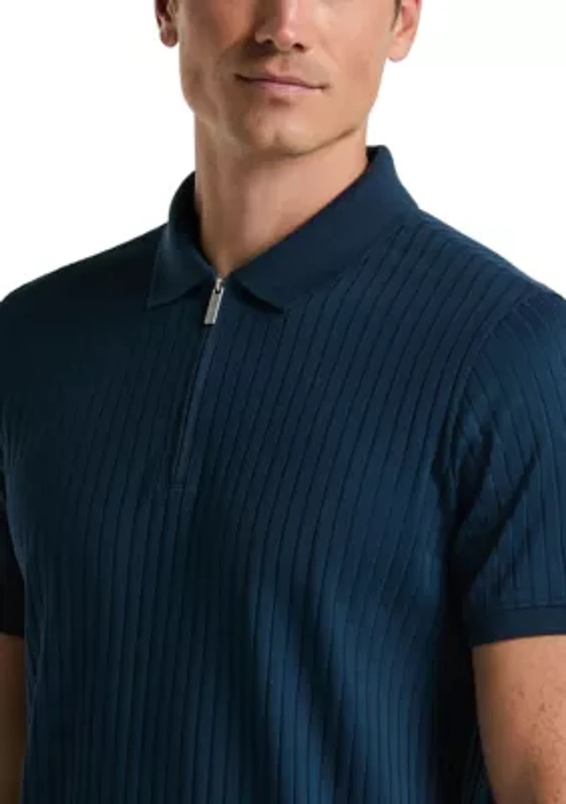 Men's Vertical Ribbed Knit Polo Shirt