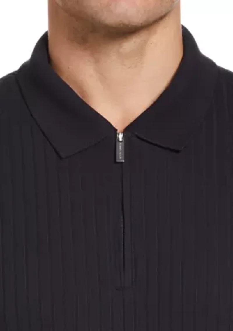 Men's Vertical Ribbed Knit Polo Shirt
