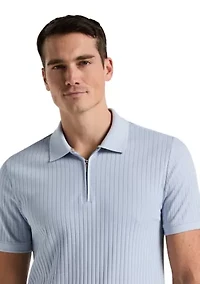 Men's Vertical Ribbed Knit Polo Shirt