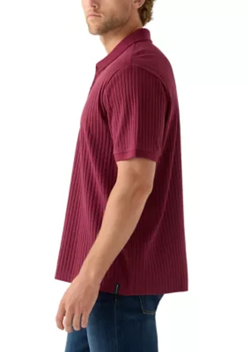 Men's Vertical Ribbed Knit Polo Shirt