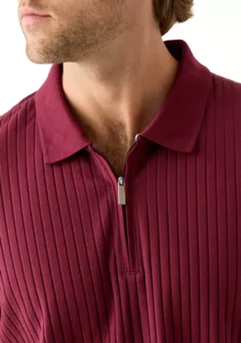 Men's Vertical Ribbed Knit Polo Shirt