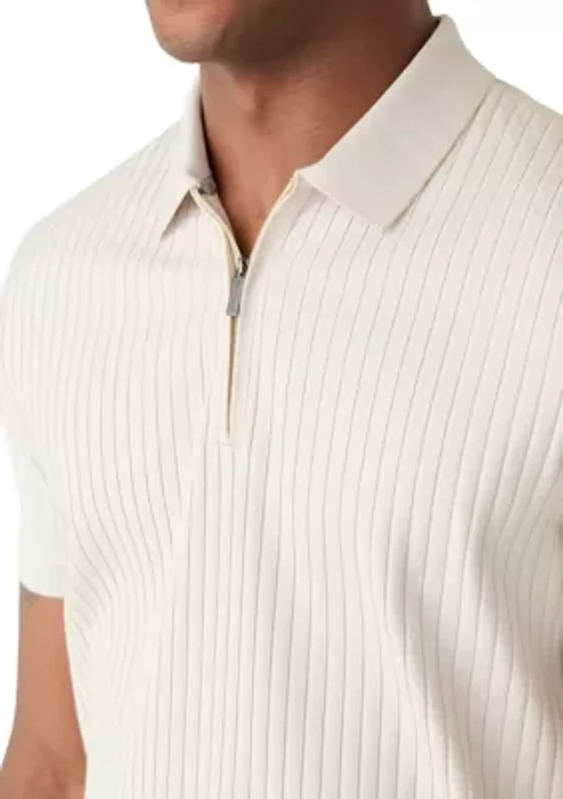 Ribbed 1/4 Zip Polo Shirt