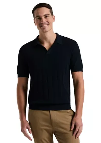 Men's Short Sleeve Mesh Stripe Polo Shirt