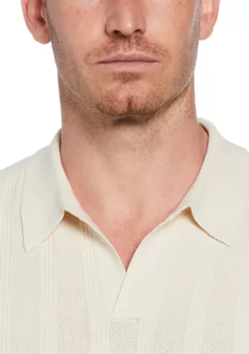 Men's Short Sleeve Mesh Stripe Polo Shirt