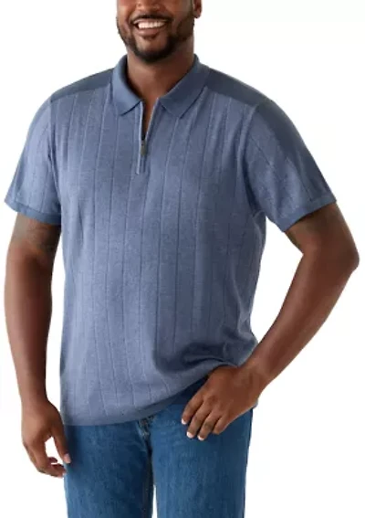 Big & Tall Short Sleeve Color Block Quarter Zip Polo Shirt