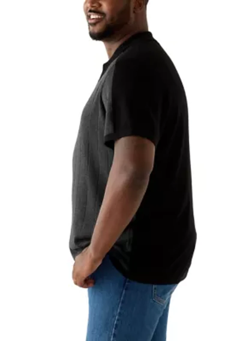 Big & Tall Short Sleeve Color Block Quarter Zip Polo Shirt