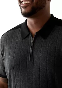 Big & Tall Short Sleeve Color Block Quarter Zip Polo Shirt