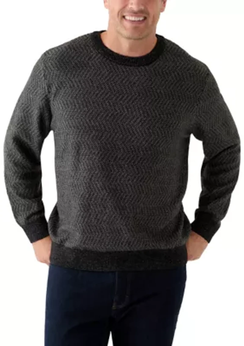 Big & Tall Long Sleeve Yarn and Herringbone Mix Crew Neck Pullover