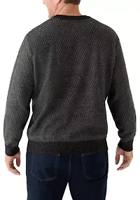 Big & Tall Long Sleeve Yarn and Herringbone Mix Crew Neck Pullover