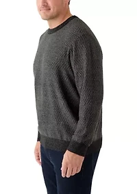Big & Tall Long Sleeve Yarn and Herringbone Mix Crew Neck Pullover