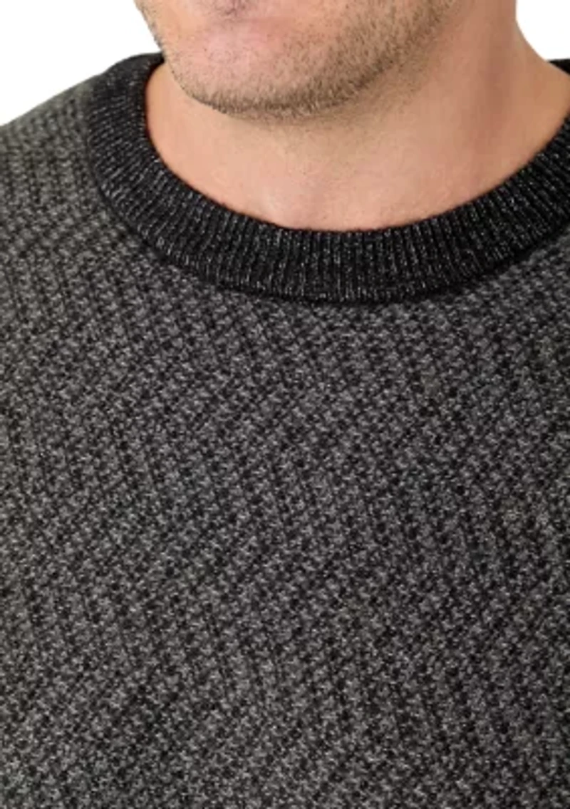 Big & Tall Long Sleeve Yarn and Herringbone Mix Crew Neck Pullover