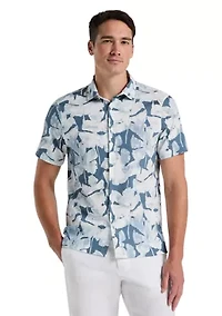 Short Sleeve Textured Leaf Slub Shirt