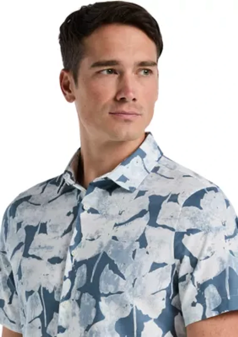 Short Sleeve Textured Leaf Slub Shirt