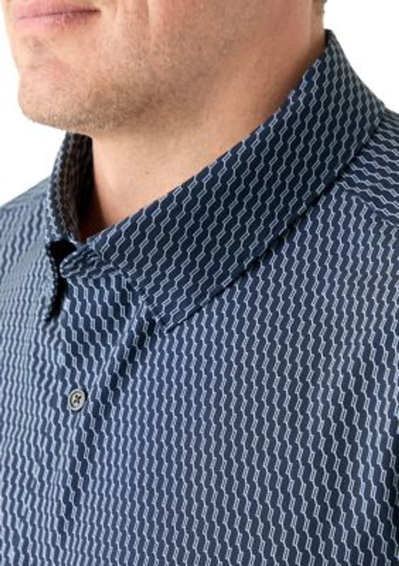 Big & Tall Short Sleeve Slim Diagonal Geo Print Shirt