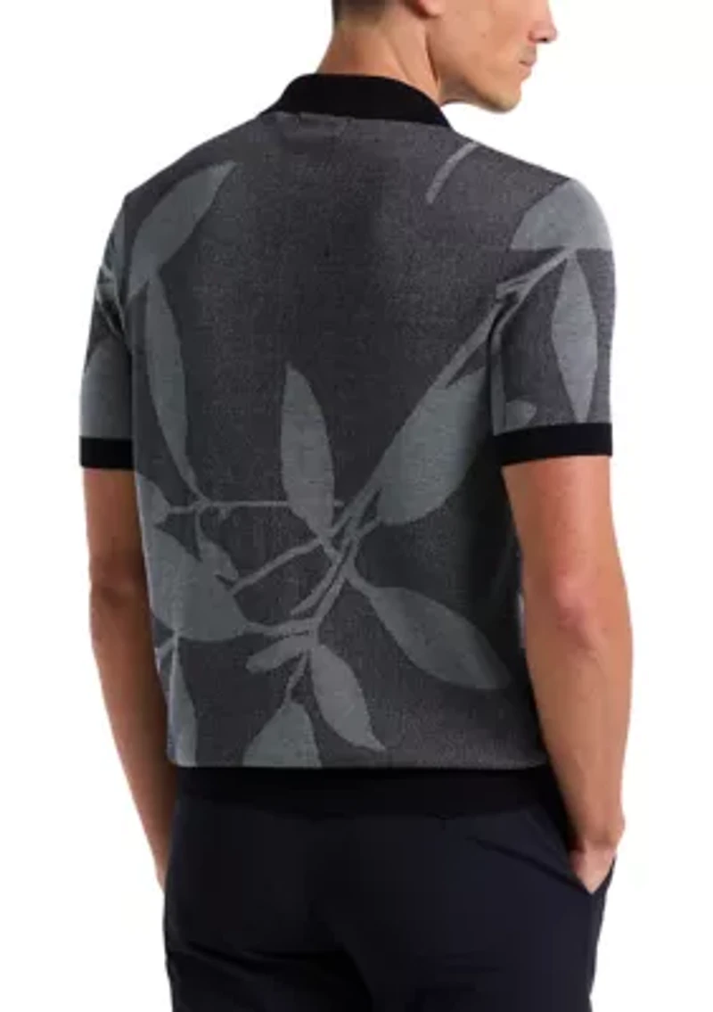 Men's Short Sleeve Leaf Knit Polo Shirt