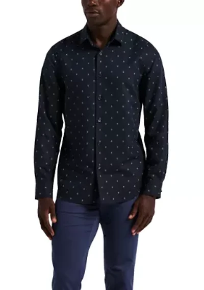 Men's Long Sleeve Polka Dot Linen T-Shirt