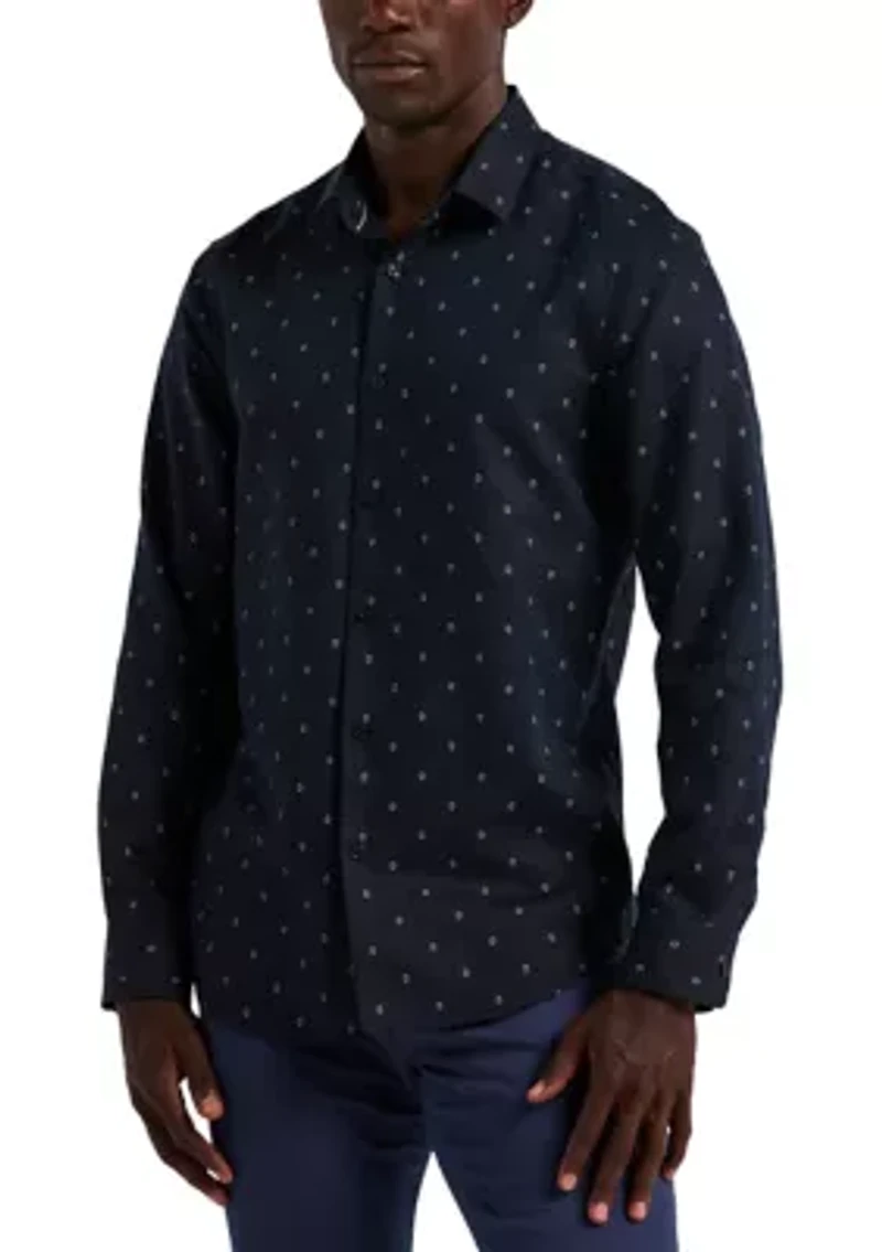 Men's Long Sleeve Polka Dot Linen T-Shirt