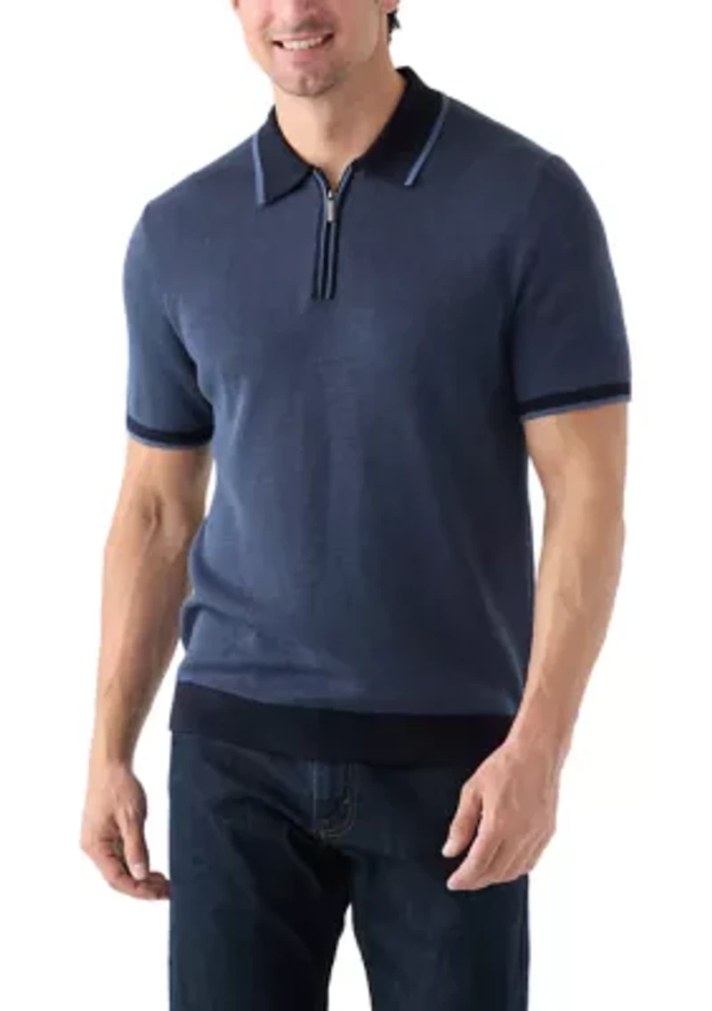 Men's Bi-Color Stitch Zip Polo Shirt