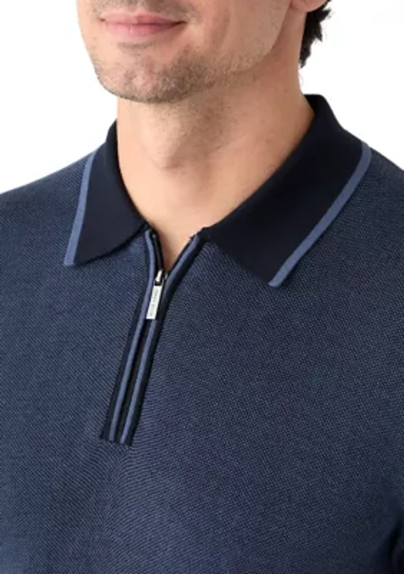Men's Bi-Color Stitch Zip Polo Shirt
