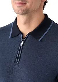 Men's Bi-Color Stitch Zip Polo Shirt