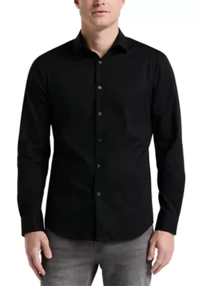 Big & Tall Long Sleeve Slim Dobby Cotton Blend Button Up Shirt