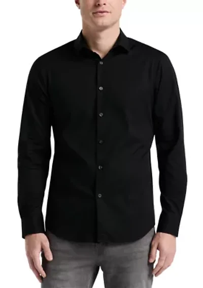 Big & Tall Long Sleeve Slim Dobby Cotton Blend Button Up Shirt