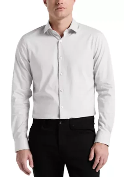 Big & Tall Long Sleeve Slim Dobby Cotton Blend Button Up Shirt