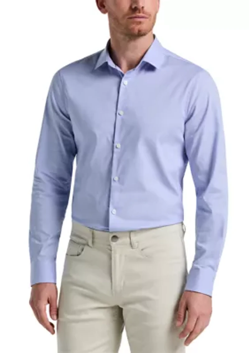 Big & Tall Long Sleeve Slim Dobby Cotton Blend Button Up Shirt