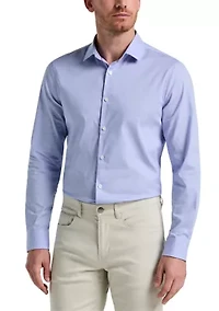 Big & Tall Long Sleeve Slim Dobby Cotton Blend Button Up Shirt