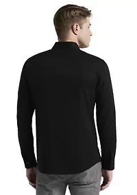 Big & Tall Long Sleeve Slim Dobby Cotton Blend Button Up Shirt