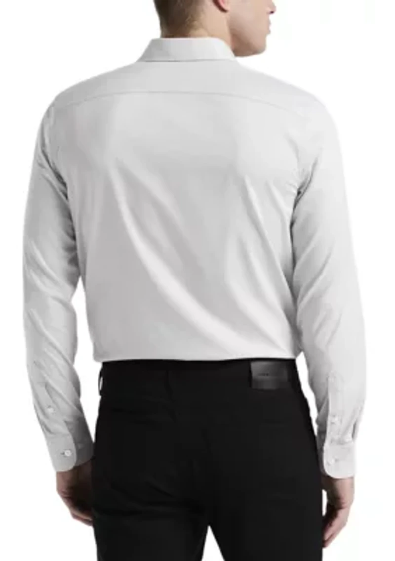 Big & Tall Long Sleeve Slim Dobby Cotton Blend Button Up Shirt