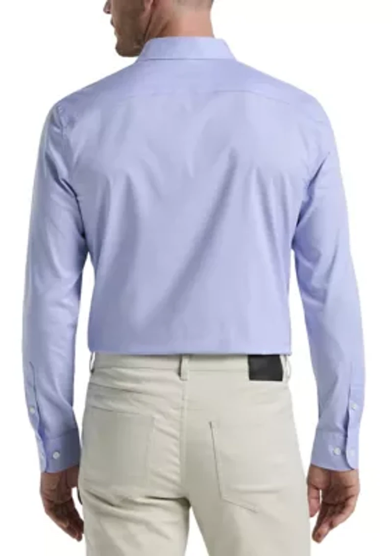 Big & Tall Long Sleeve Slim Dobby Cotton Blend Button Up Shirt