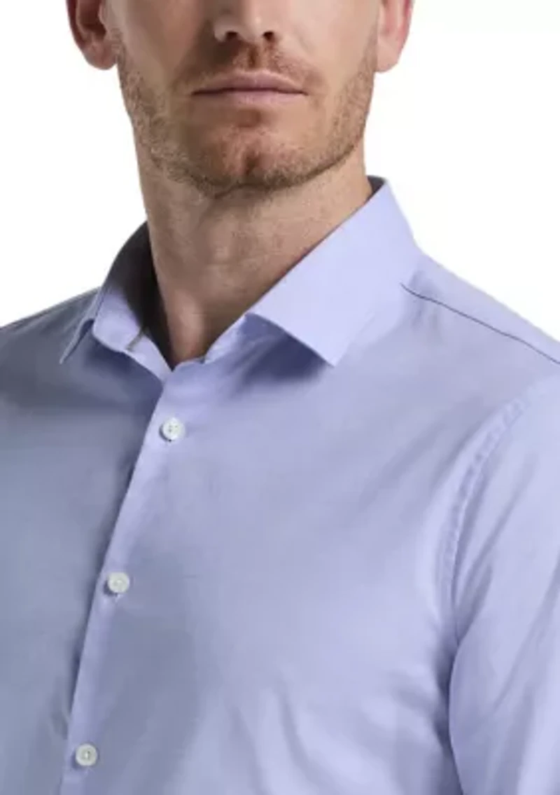 Big & Tall Long Sleeve Slim Dobby Cotton Blend Button Up Shirt