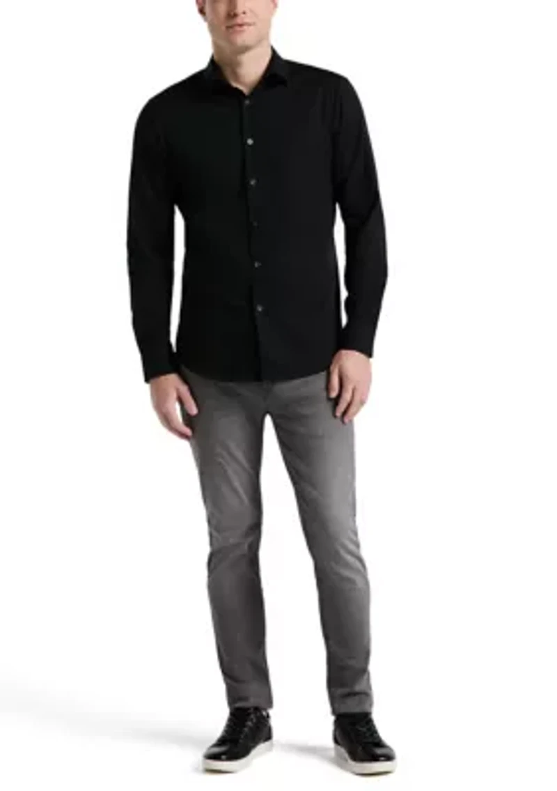 Big & Tall Long Sleeve Slim Dobby Cotton Blend Button Up Shirt