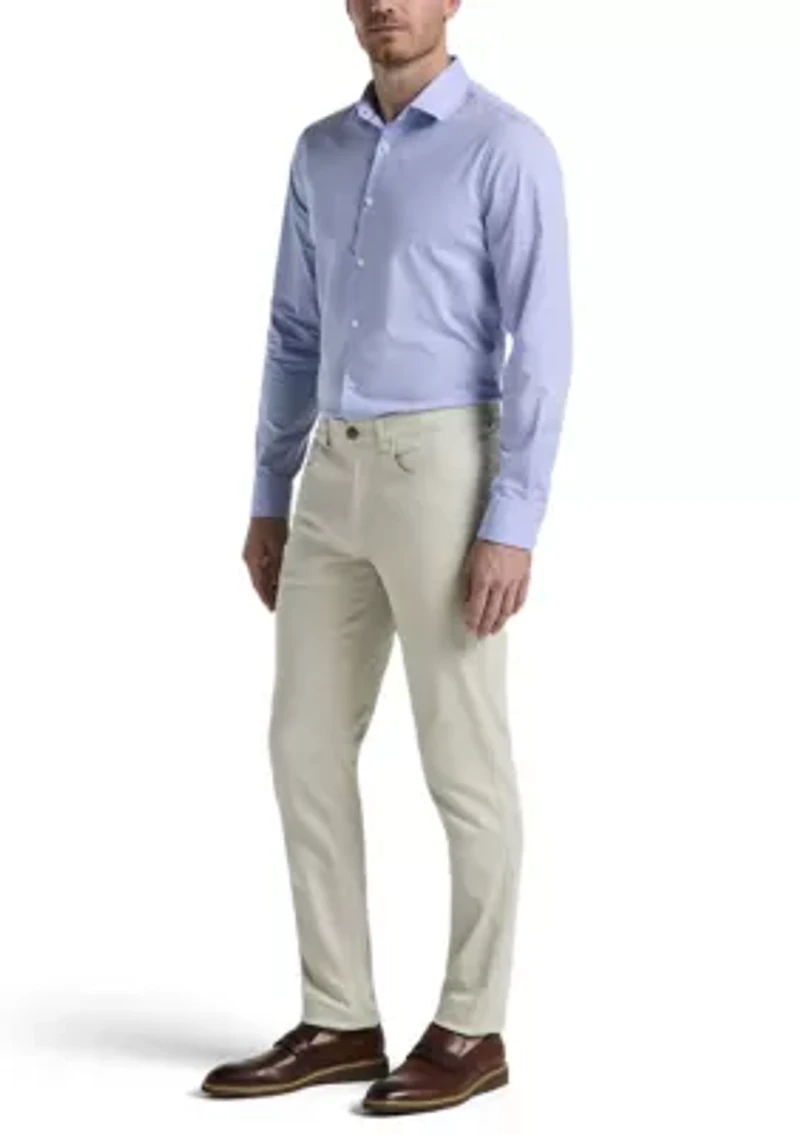 Big & Tall Long Sleeve Slim Dobby Cotton Blend Button Up Shirt