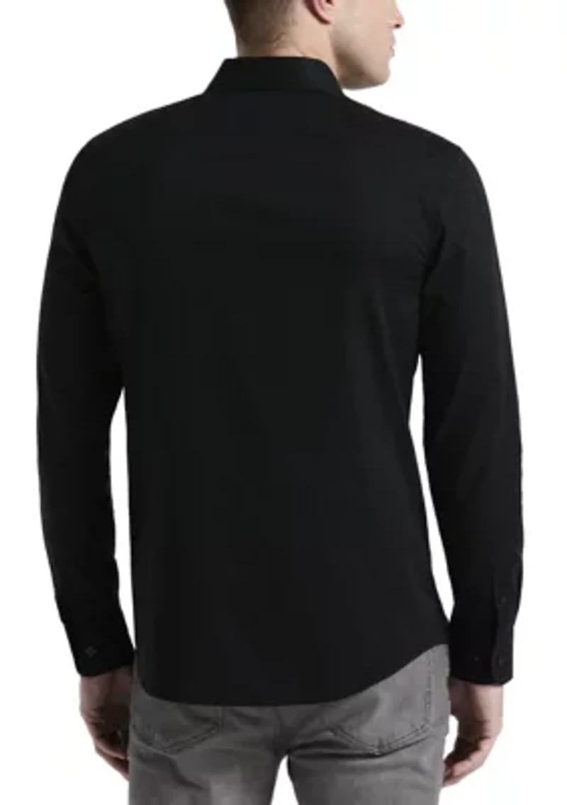 Big & Tall Long Sleeve Slim Dobby Cotton Blend Button Up Shirt