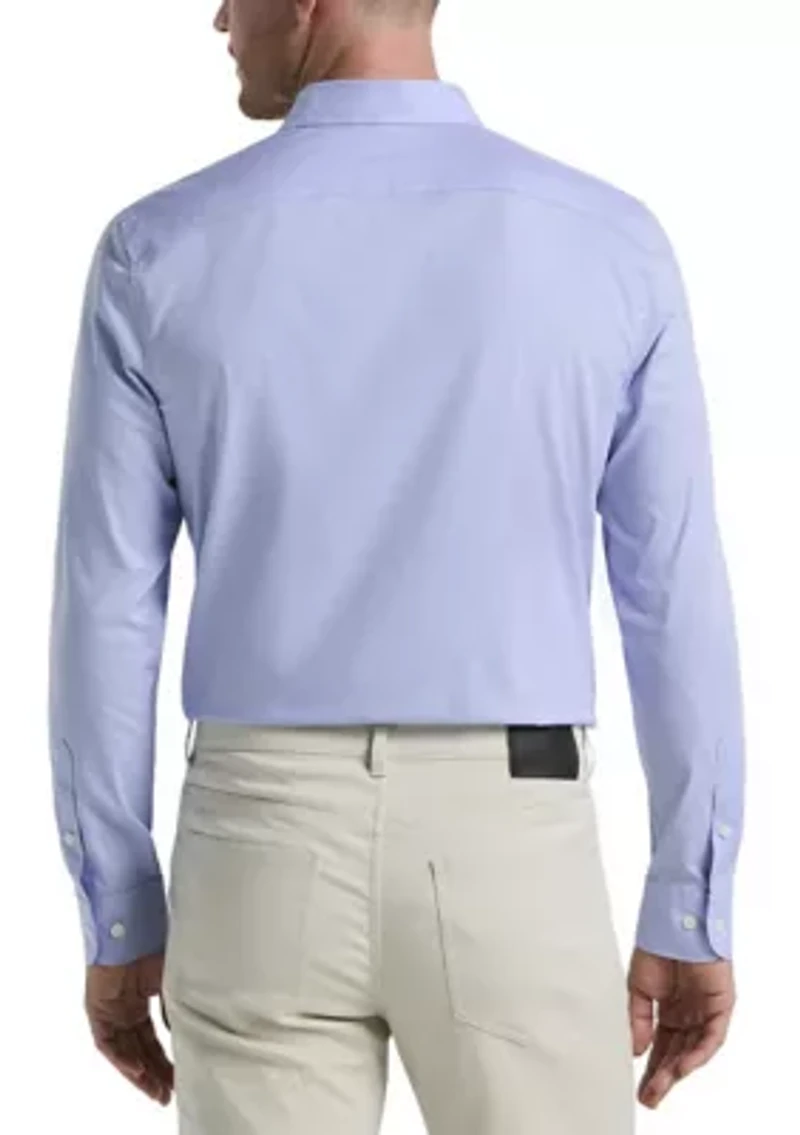 Big & Tall Long Sleeve Slim Dobby Cotton Blend Button Up Shirt