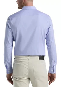 Big & Tall Long Sleeve Slim Dobby Cotton Blend Button Up Shirt