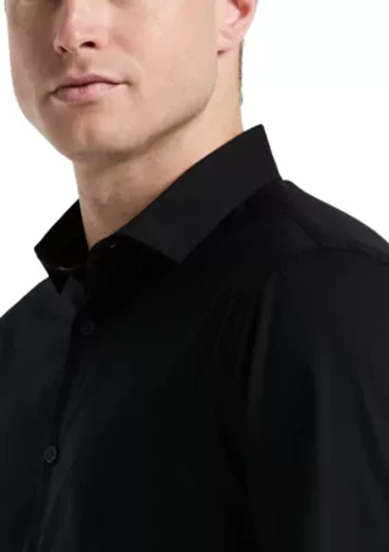 Big & Tall Long Sleeve Slim Dobby Cotton Blend Button Up Shirt
