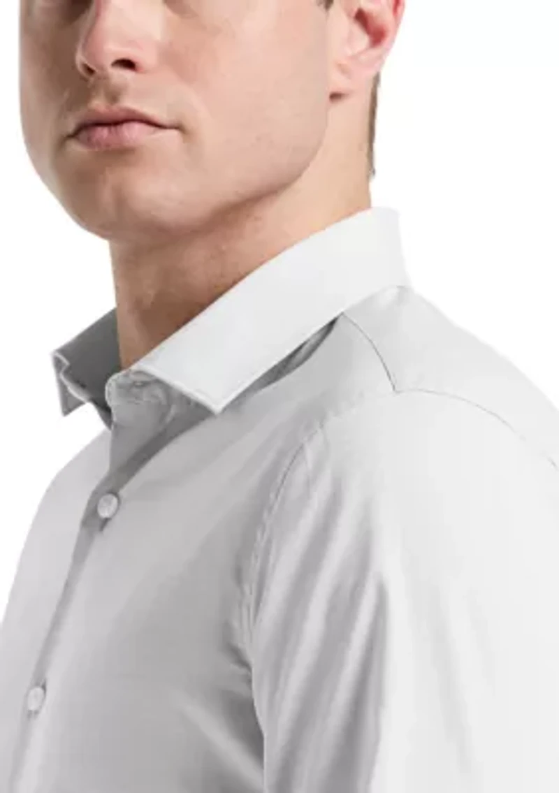 Big & Tall Long Sleeve Slim Dobby Cotton Blend Button Up Shirt
