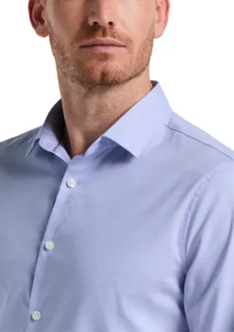 Big & Tall Long Sleeve Slim Dobby Cotton Blend Button Up Shirt