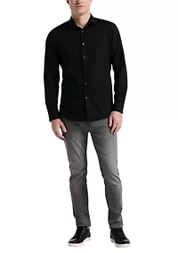 Big & Tall Long Sleeve Slim Dobby Cotton Blend Button Up Shirt