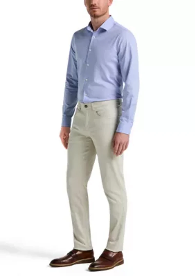 Big & Tall Long Sleeve Slim Dobby Cotton Blend Button Up Shirt