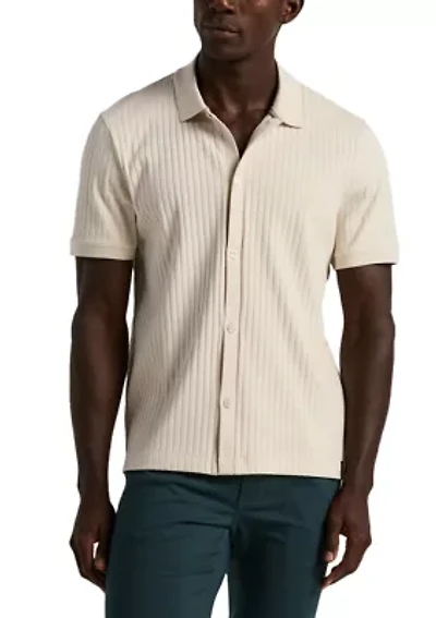 Men's Short Sleeve Vertical Ribbed Polo Shirt