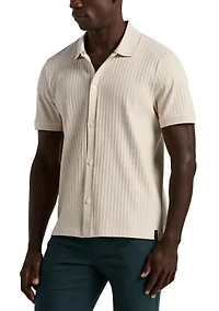 Men's Short Sleeve Vertical Ribbed Polo Shirt