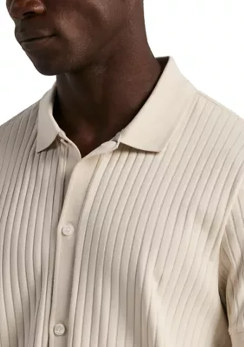 Men's Short Sleeve Vertical Ribbed Polo Shirt